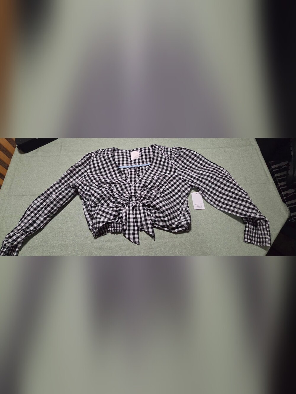 Black and White Gingham Tie-Front Women’s Top